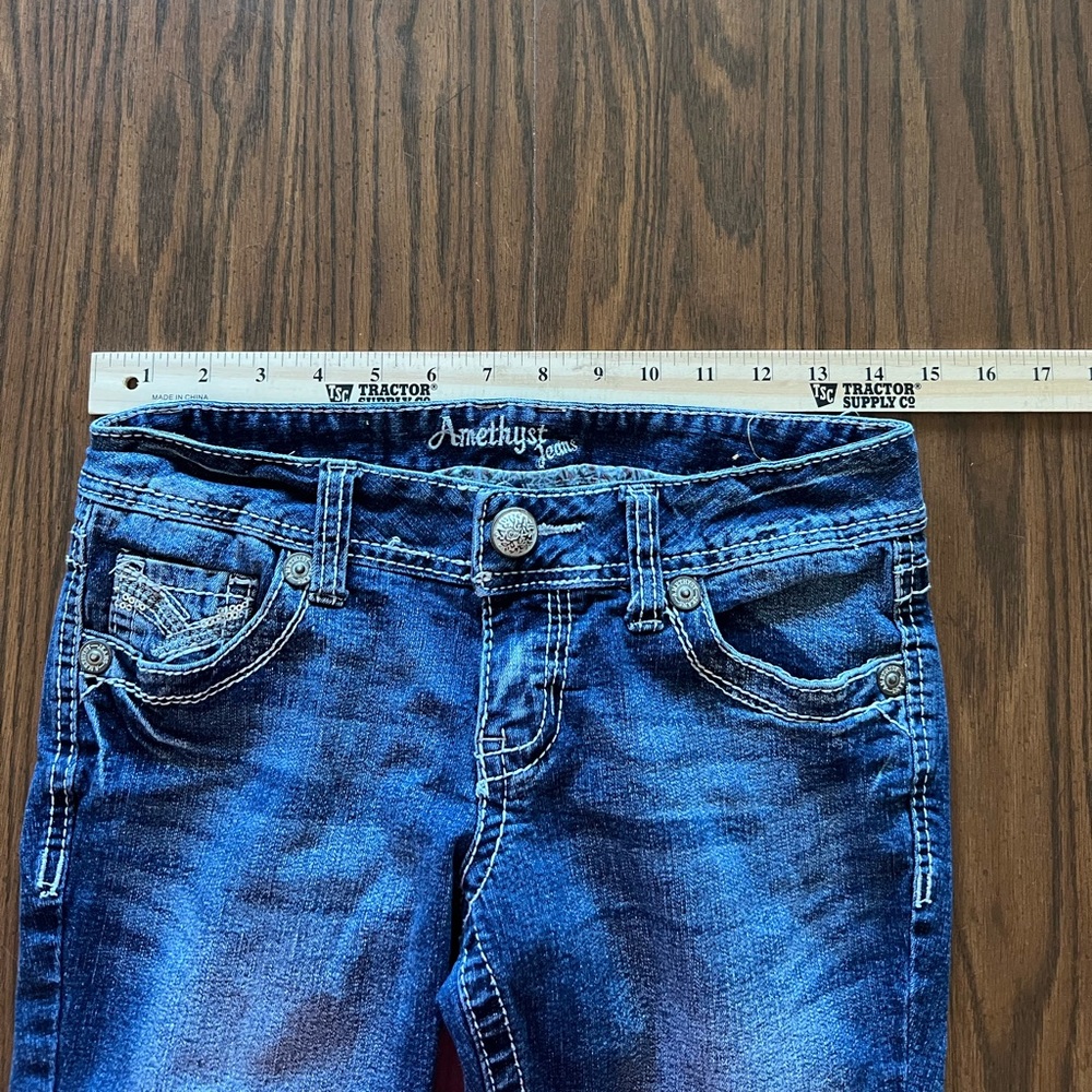 Amethyst Jeans capris Blue women’s size 5 Denim embellished pockets sequin 28x16 - Picture 9 of 13